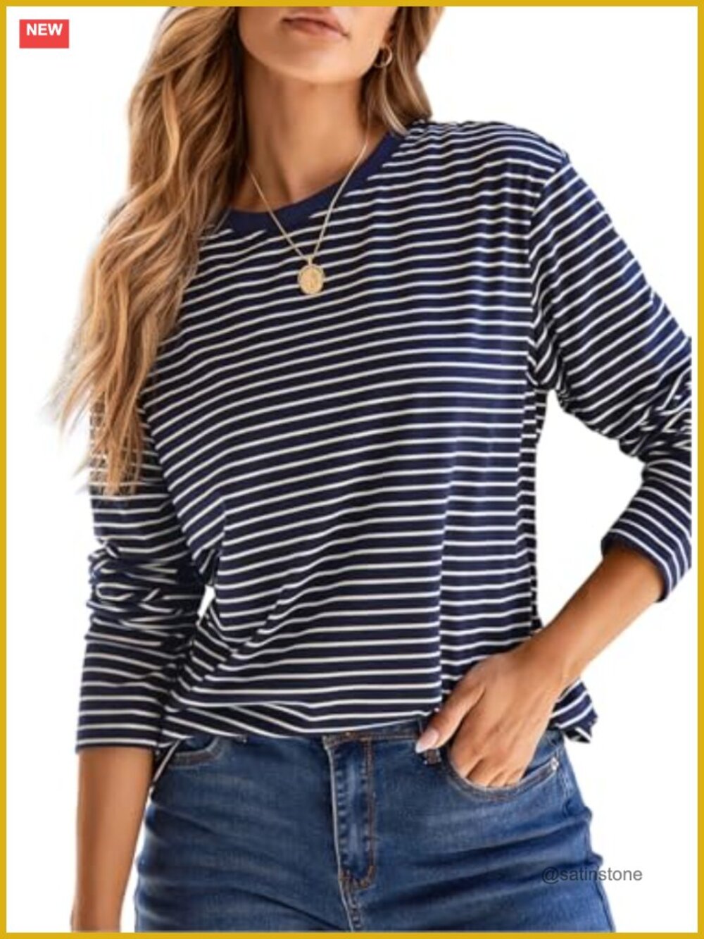 Women's Striped Long Sleeve T-Shirt Crew Neck Casual Fall Top